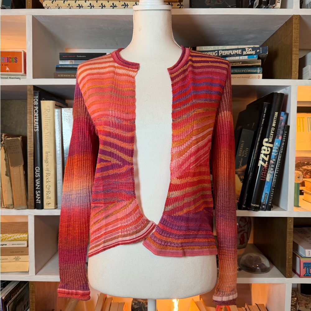 Issey Miyake Multicolor Striped Cardigan in Pink, Orange, Purple